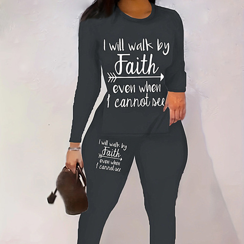 European and American fashion women's letter print long-sleeved T-shirt + pants two-piece set casual set