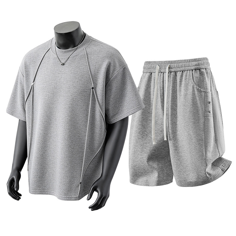 Men's Short Sleeved Suit Cleanfit Crew Neck T-Shirt High Street Patchwork 3D Studs Premium Feel_viptrois.com