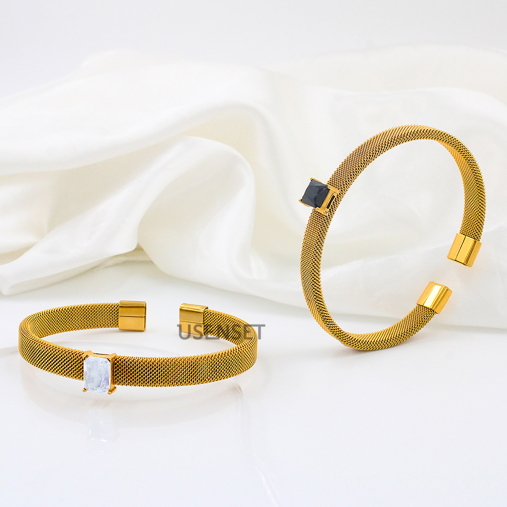 Simple Style Geometric Stainless Steel Inlay Zircon Bangle 1 Piece