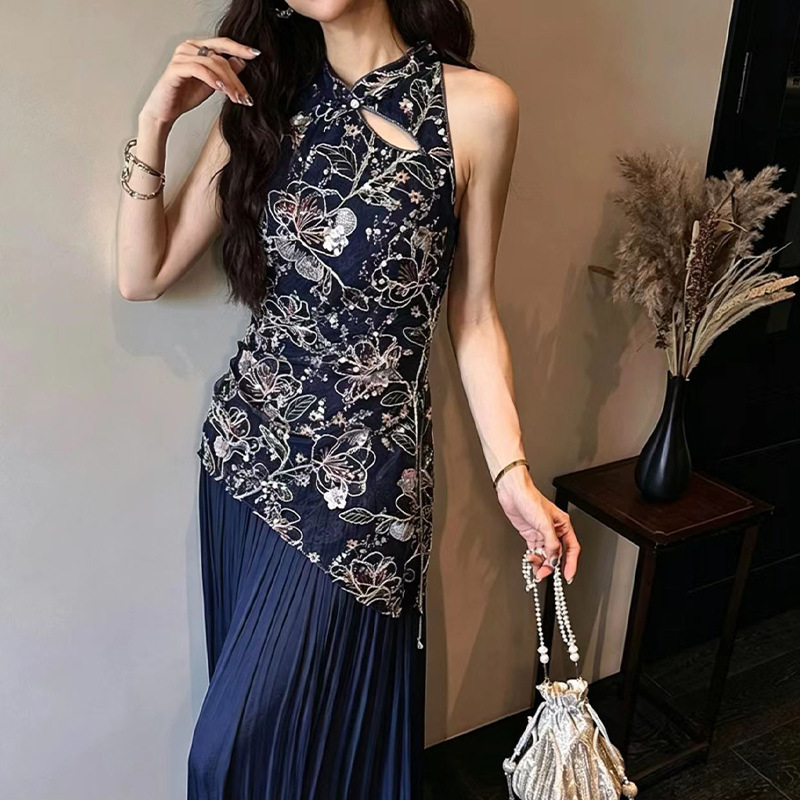 【Tang Jiao】Exquisitely Crafted Mesh Embroidery, Rope Embroidery, and Gradient Patchwork Qipao Dress, 2025 Summer New Vintage Print