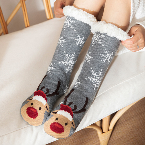 Winter Christmas socks, floor socks, snow socks, postpartum women's plush coral velvet socks, home sleep socks, carpet socks, leg covers