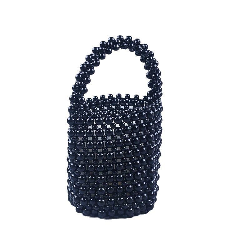 Handmade Beaded Bucket Bag for Women Spring Summer DIY Woven Pearl Party Handbag Trendy - Thumbnail 5