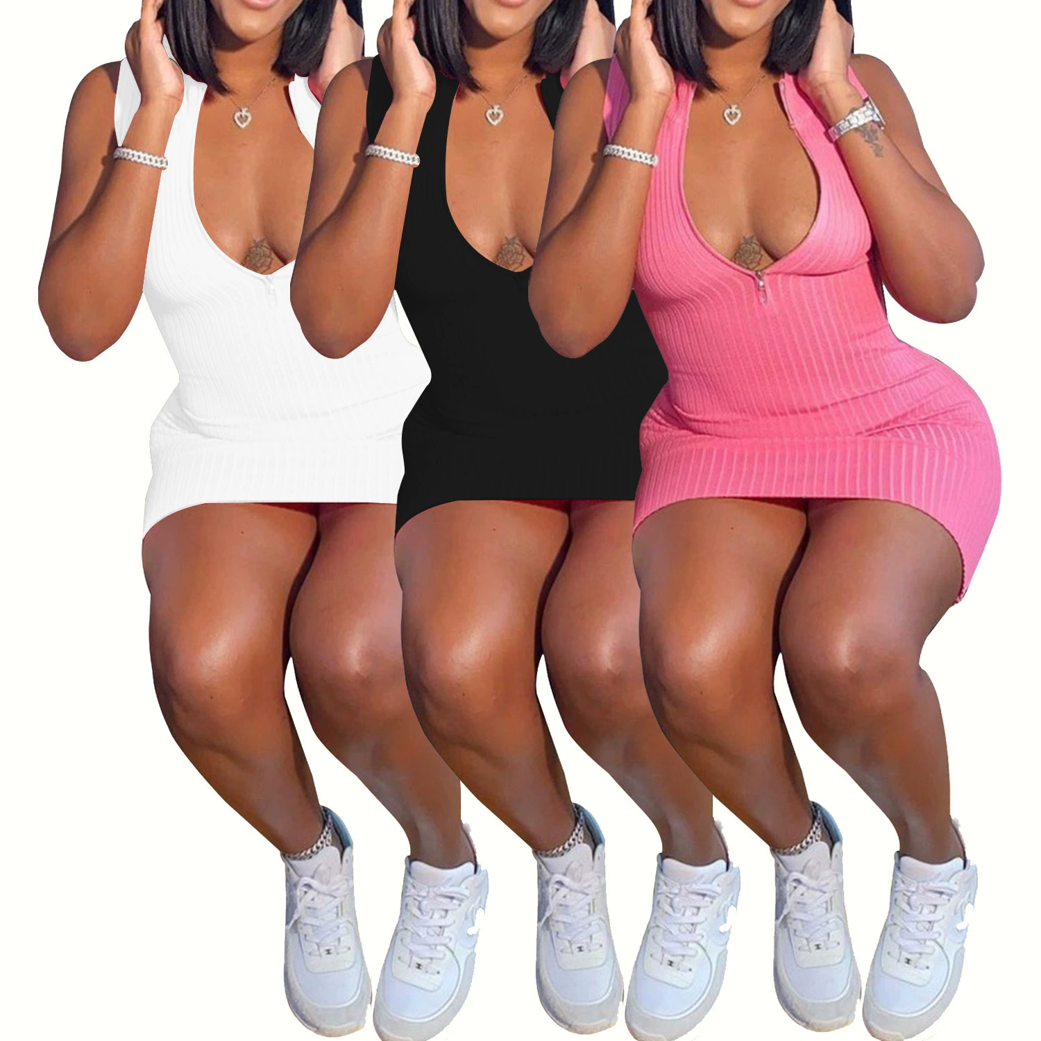 3129 Puna застежка-молния горячая девушка облегающее платье европейская и американская трансграничная новая женская одежда сплошной цвет сексуальная юбка без рукавов