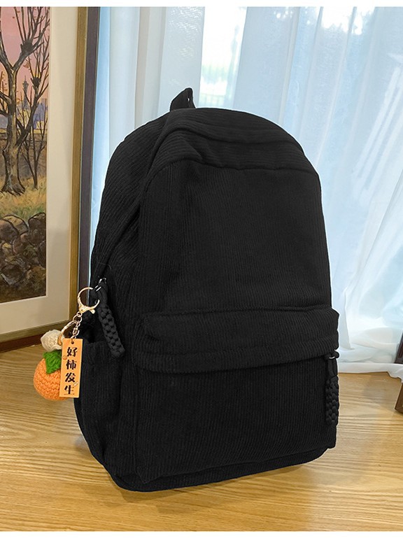Corduroy Women's Backpack, Large-Capacity School Bag for College Students, Solid Color Versatile Travel Backpack for Junior High School Students, Men's Backpack