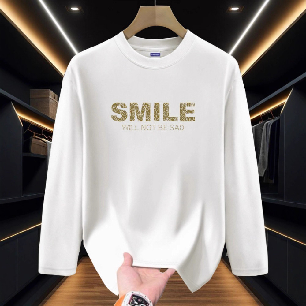 Herren Langarm-T-Shirt im amerikanischen High-Street-Stil mit Buchstabenprint, schweres Thermounterwäsche-Oberteil aus reiner Baumwolle für Herbst und Winter_voghion.com