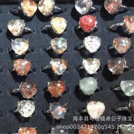 天然红绿幽灵爱心形戒指颜色鲜艳立体雪花幽灵四季幽灵镶嵌手饰