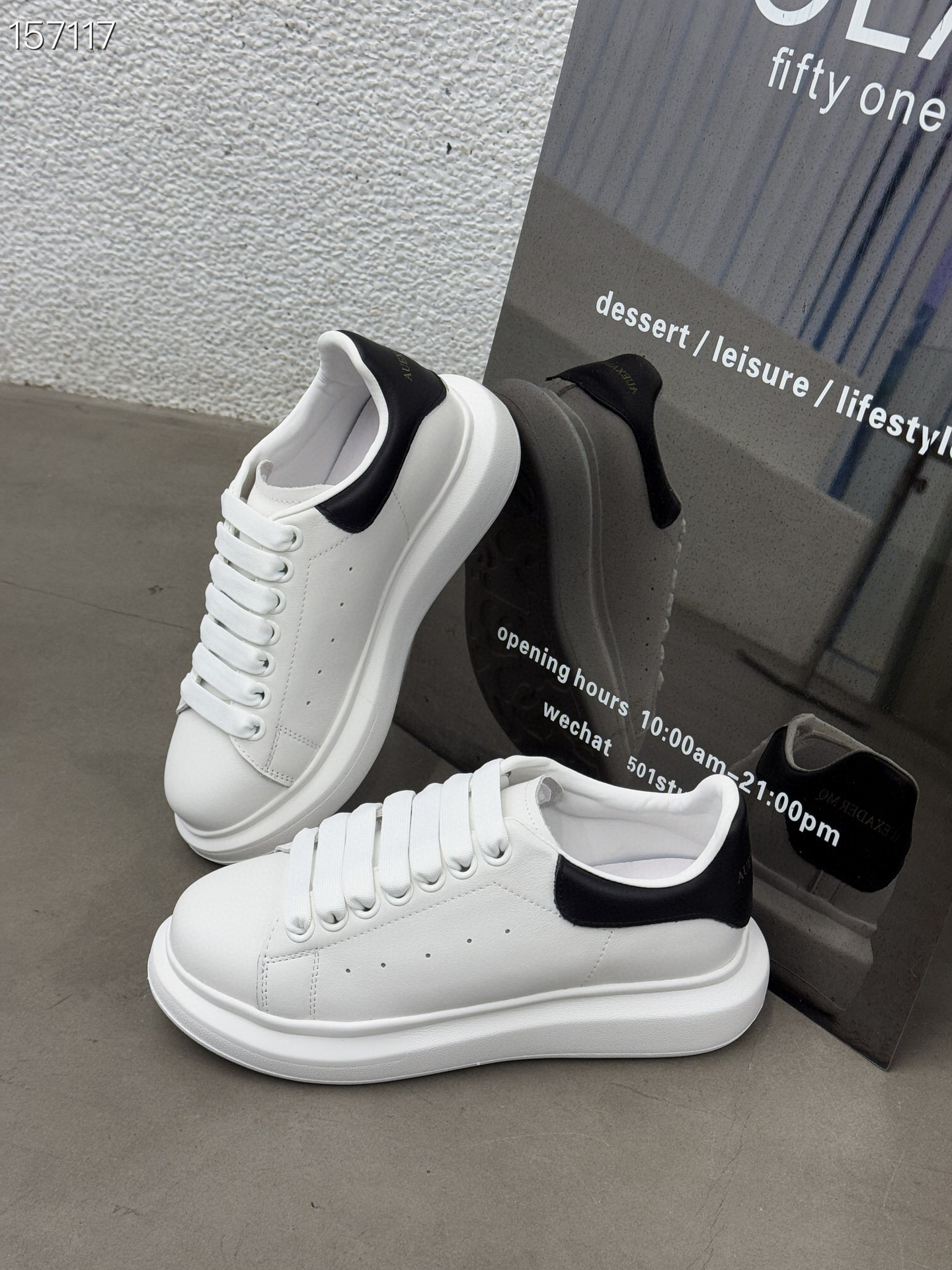 Giày sneaker nữ da đế dày tăng chiều cao mùa thu đông 2024 — Trắng/đen chi tiết 4