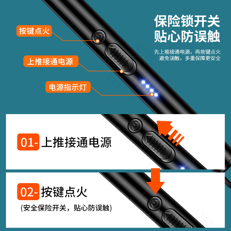 Ventas transfronterizas calientes tipo-C interfaz encendedor de cocina encendedor a prueba de viento arco encendedor de pulso pistola de encendido ignición varilla de encendido