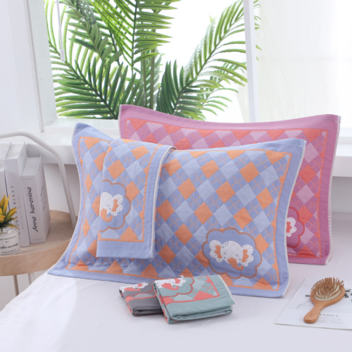 Small size pillow cover 45*65 medium towel five-layer gauze household couple cartoon thickened children's baby pillow cover