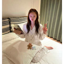 甜美衬衫领印花睡衣女2026春季新款大码长袖长裤可外穿家居服套装