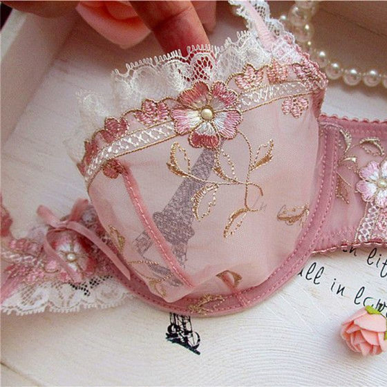 French Style D-Cup plus size Underwear Bra suit Thin Large Chest Small Non-Sponge plus size Lace Full Cup