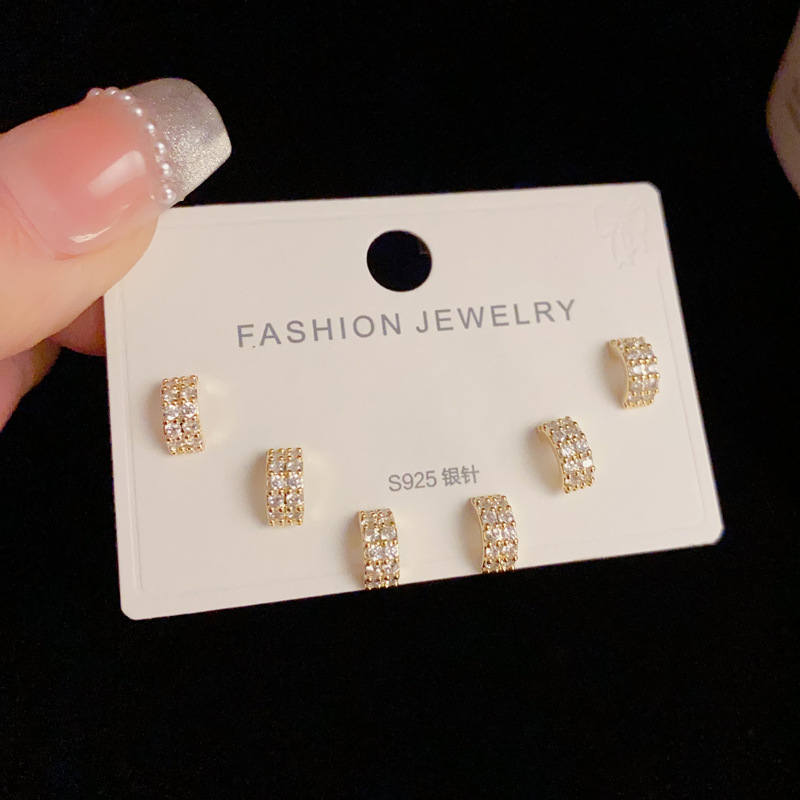925 Sterling Silver Ear Needle Material 1 Set Simple Style Geometric Square Copper Women's Earrings Ear Studs