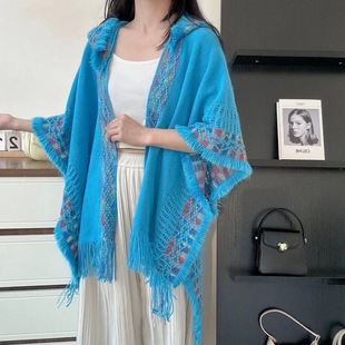 Amazon Rainbow Take Photo Outside Spring and Autumn Decorative Shawl Cape Travel Warm Hooded Women Border Nationality