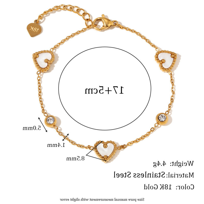세 개의 쉘 하트 라운드 다이아몬드 팔찌 - 골드