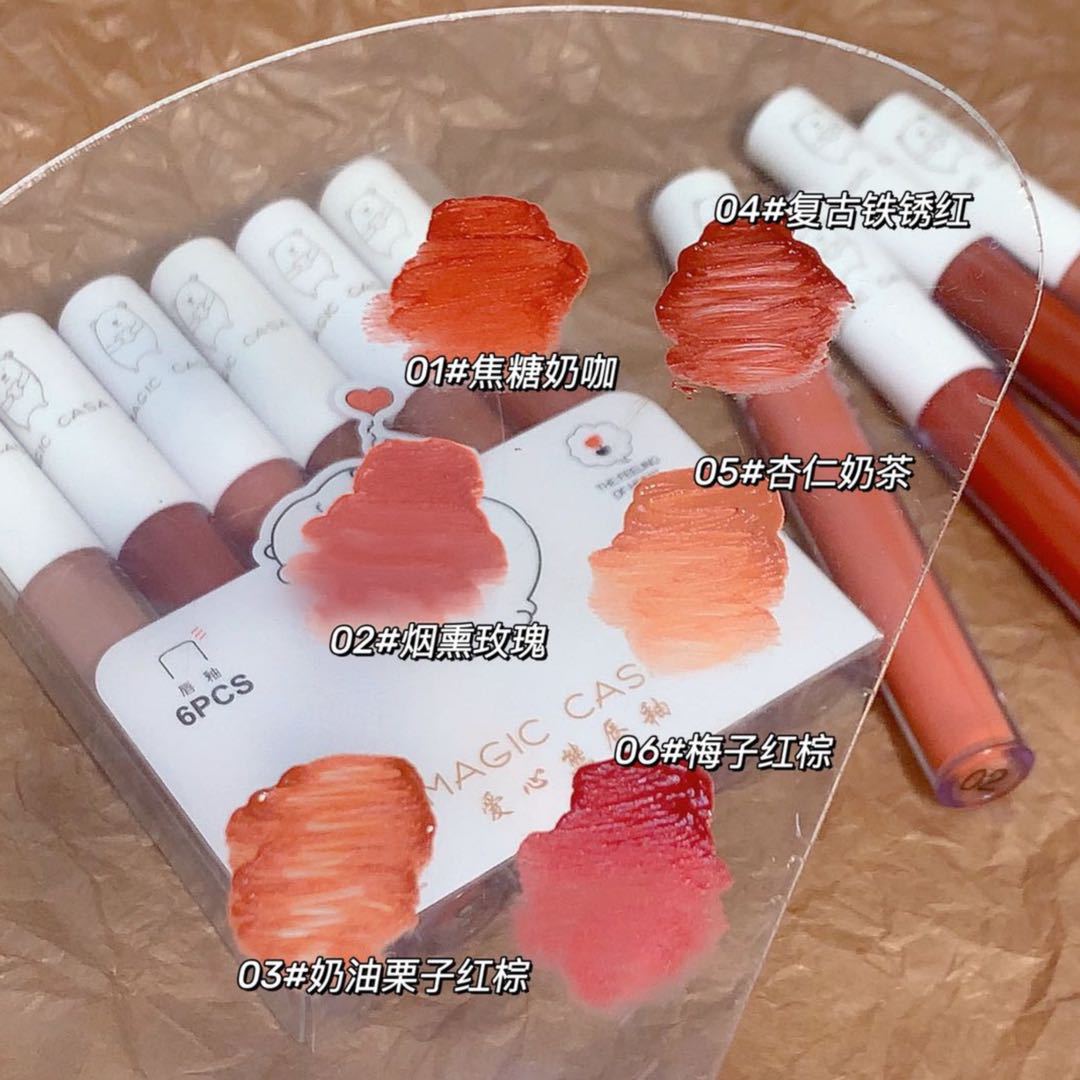 MAGIC CASA Heart-shaped Bear Lip Gloss Six-piece Set does not fade easily undefined