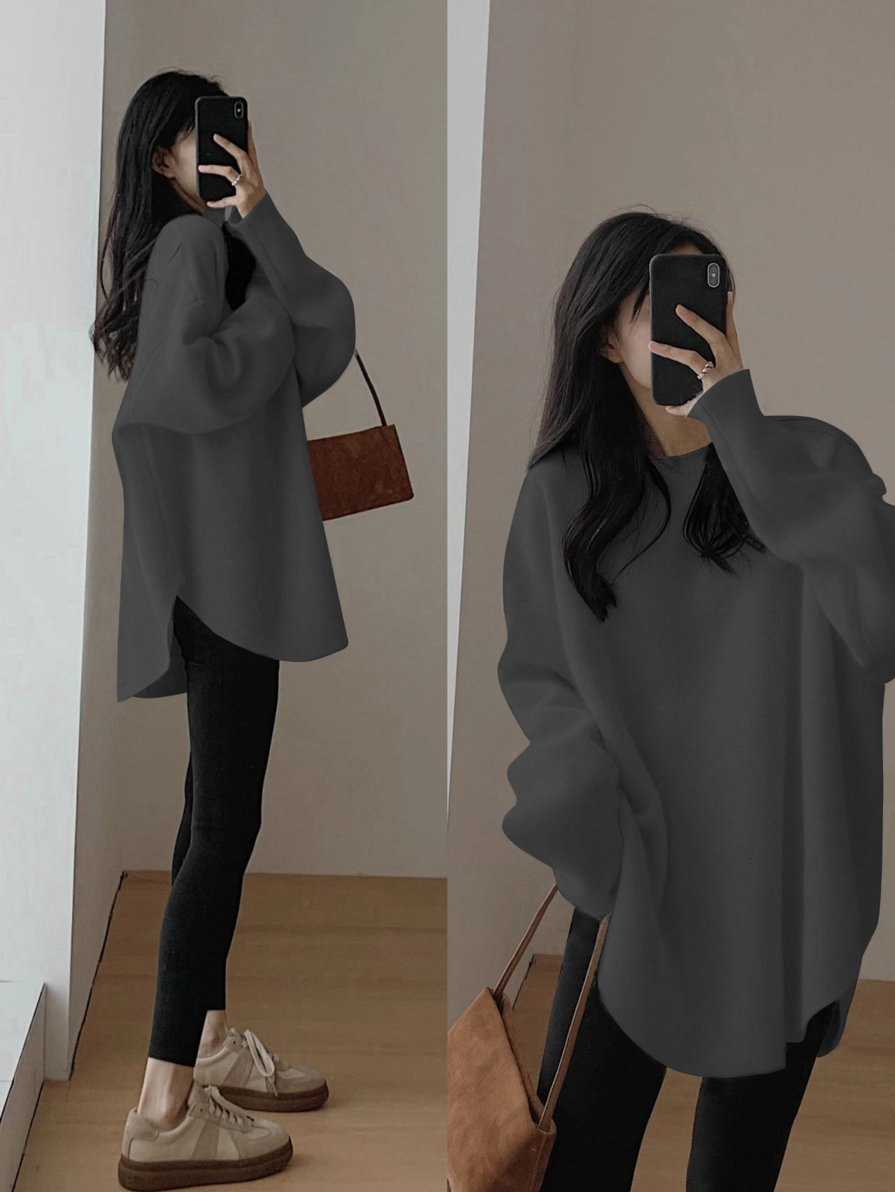 Tops a juego con pantalones Shark, nuevo estilo otoño/invierno 2025, camiseta térmica de manga larga de longitud media para mujer, camiseta básica blanca holgada. image 13