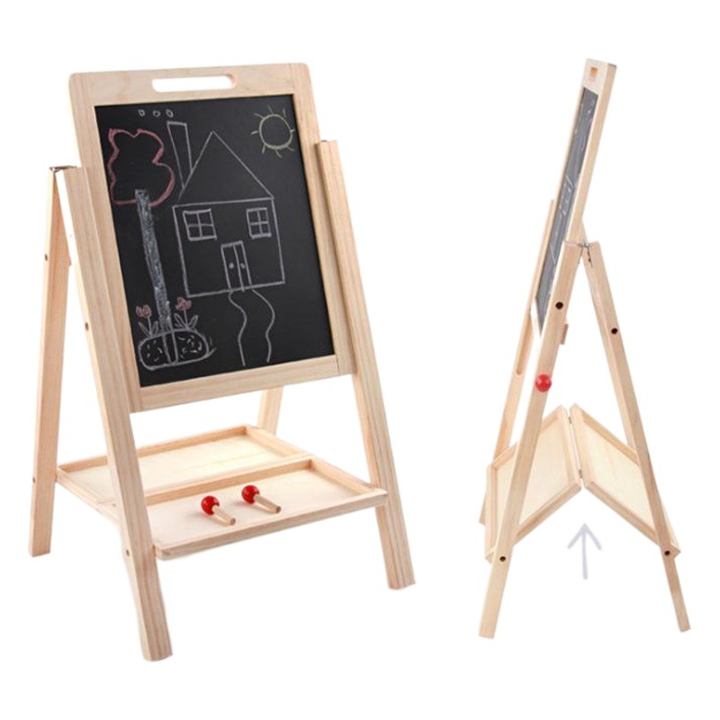 Tablero de escritura de doble cara de aprendizaje de los niños de madera ajustable y conveniente tablero de escritura pizarra soporte pizarra juguetes educativos