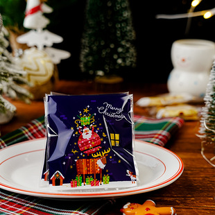 100 pieces in stock gilding Christmas gift old man dark blue candy bag biscuit self-adhesive bag hand-made packaging bag