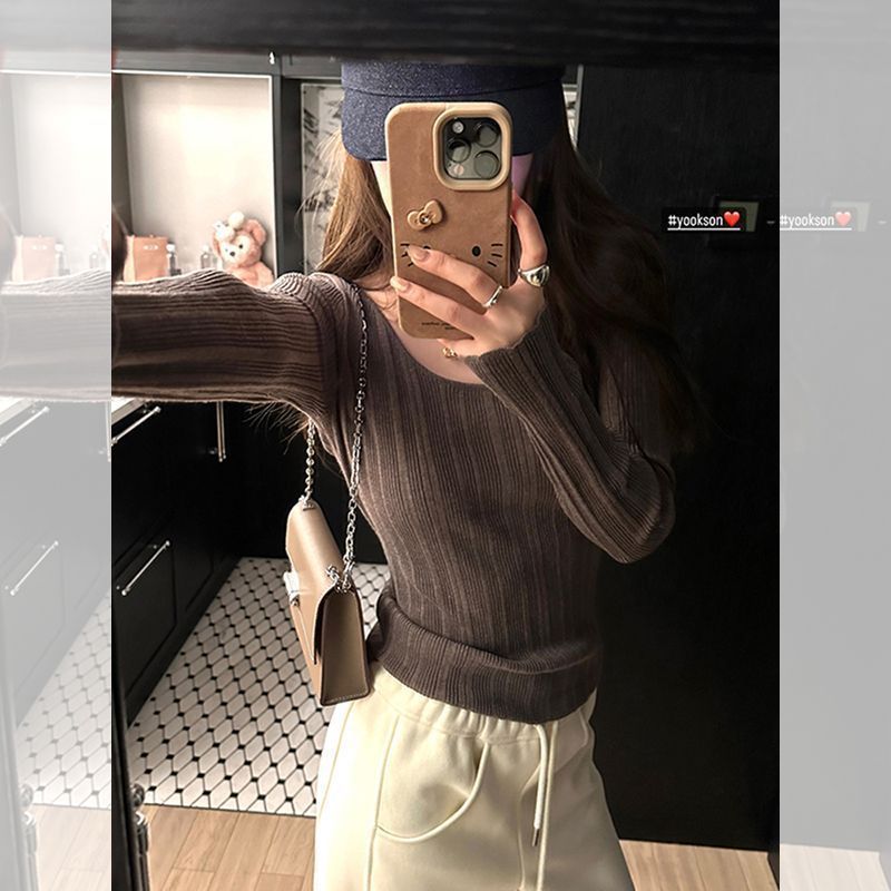 秋冬胶囊打底 舒适不挑人女冬修身显瘦u领针织打底衫|undefined