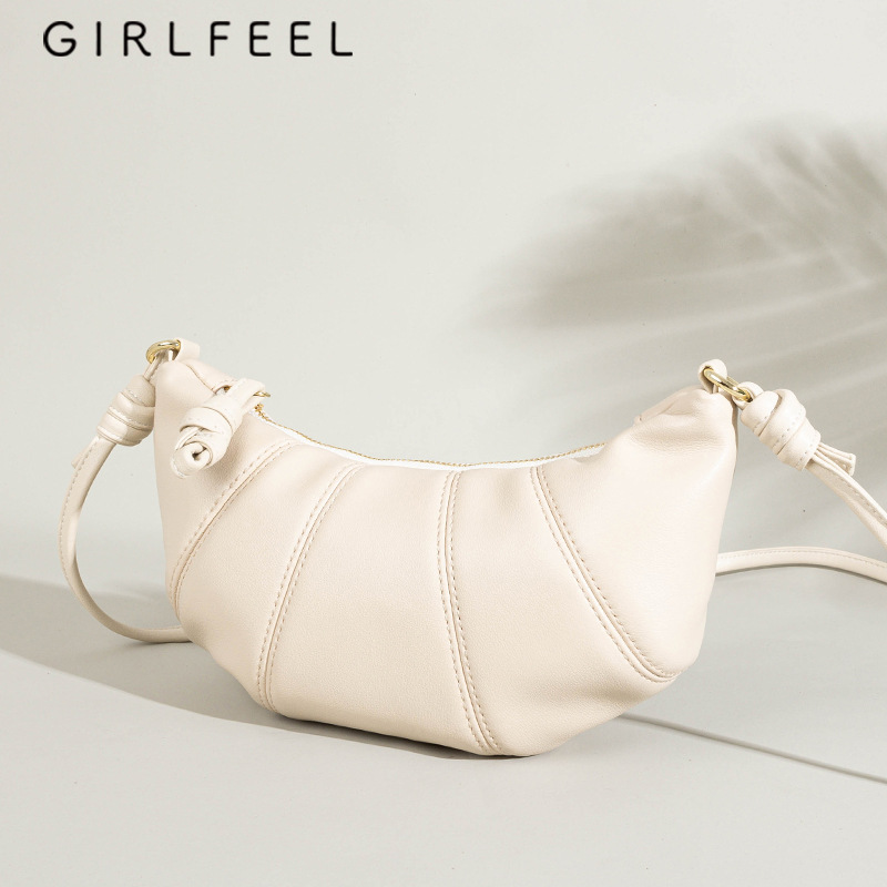 Gefini New Retro Versatile Dumpling Bag Horn Bag Fashion Niche Cowhide Shoulder Crossbody Bag Women's Leather Handbag