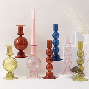 European Style Light Luxury Candlestick Atmosphere Hotel Decoration Decorations Colorful Candy Color Transparent High Borosilicate Glass Candle Holder