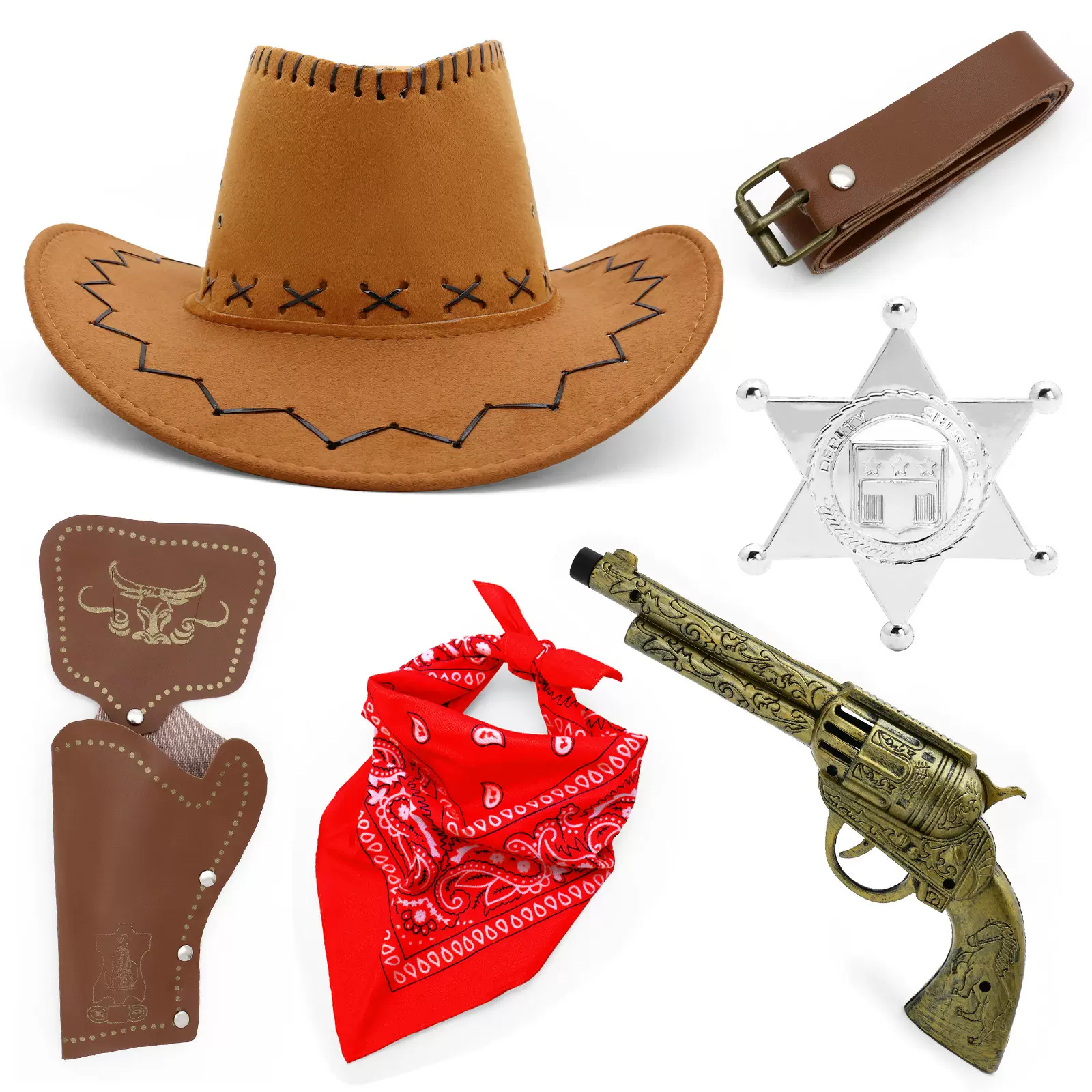 跨境中世纪西部牛仔枪套帽子玩具枪腰带Cowboy gun belt holster