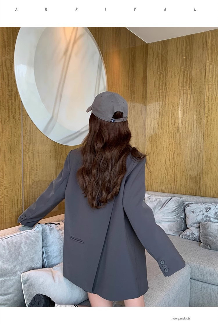 Elegante blazer grigio da donna - Giacca da ufficio slim fit con revers classico, in poliestere elasticizzato, versatile capo da indossare a strati primaverile/autunnale_voghion.com