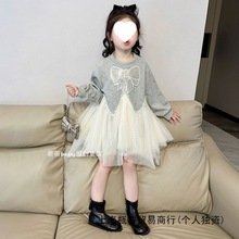韩版女童2025新款卫衣衣裙连衣裙洋气宝宝拼接网纱长袖公主裙