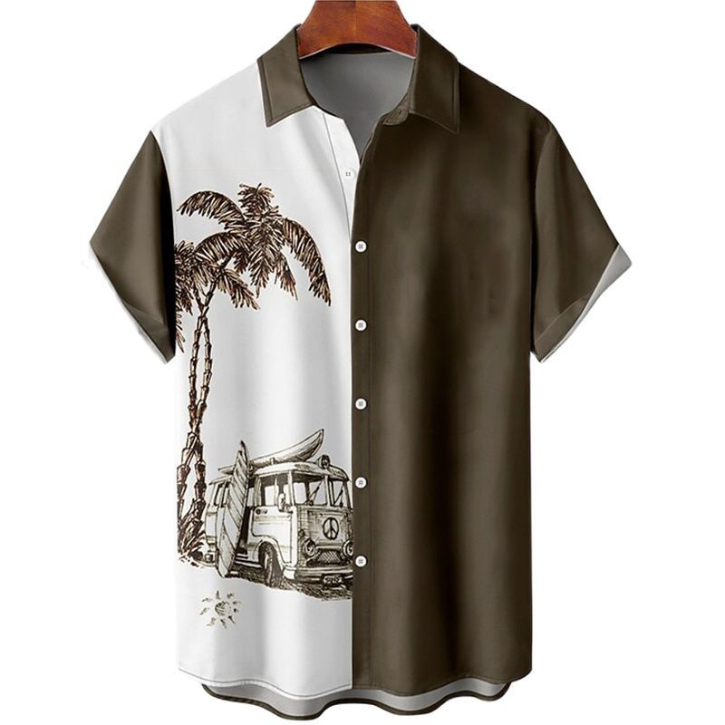 Estación independiente transfronteriza europea y americana nueva camisa para hombre impresión digital 3D Hawaii blusa casual de manga corta a rayas anchas