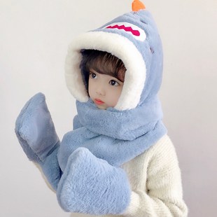 Gloves All-In-One Children's Winter New Hat Scarf Three-Piece Set Cartoon Three-In-One Suit Boy Live Delivery