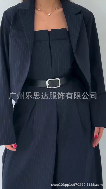 现货中东亚马逊独立站欧美跨境女装露肩连体裤夹克式外套通勤套装|undefined