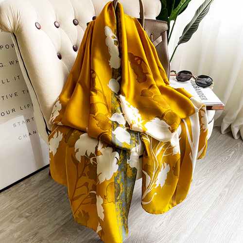  New Floral Pattern Imitation Silk Scarf Fashion Mid-Length Spring and Autumn Scarf Two-Purpose Shawl for Women