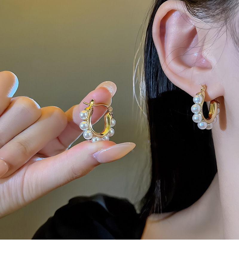 8g Weight Earrings Classification 1 Pair Quantity Retro U Shape Imitation Pearl Alloy Women's Earrings 1 Pair