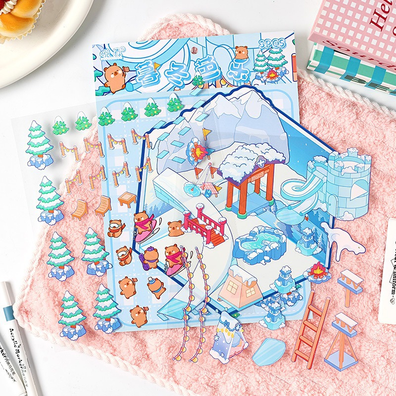 Pegatinas de paisajismo 3D agrandadas creativas Pegatinas de apilamiento de almacenamiento tridimensional