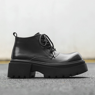 Men's Boots New Martin Boots Mid-top British Style Thick Tooling Boots Height Increasing Trendy High-top Derby Shoes 18955-J