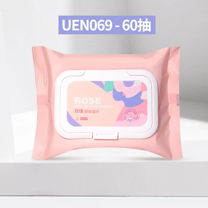 УЕНО Rose Scent Смывка для макияжа 60 насадок Большие утолщенные нетканые салфетки Flip Pull Wipe UEN069