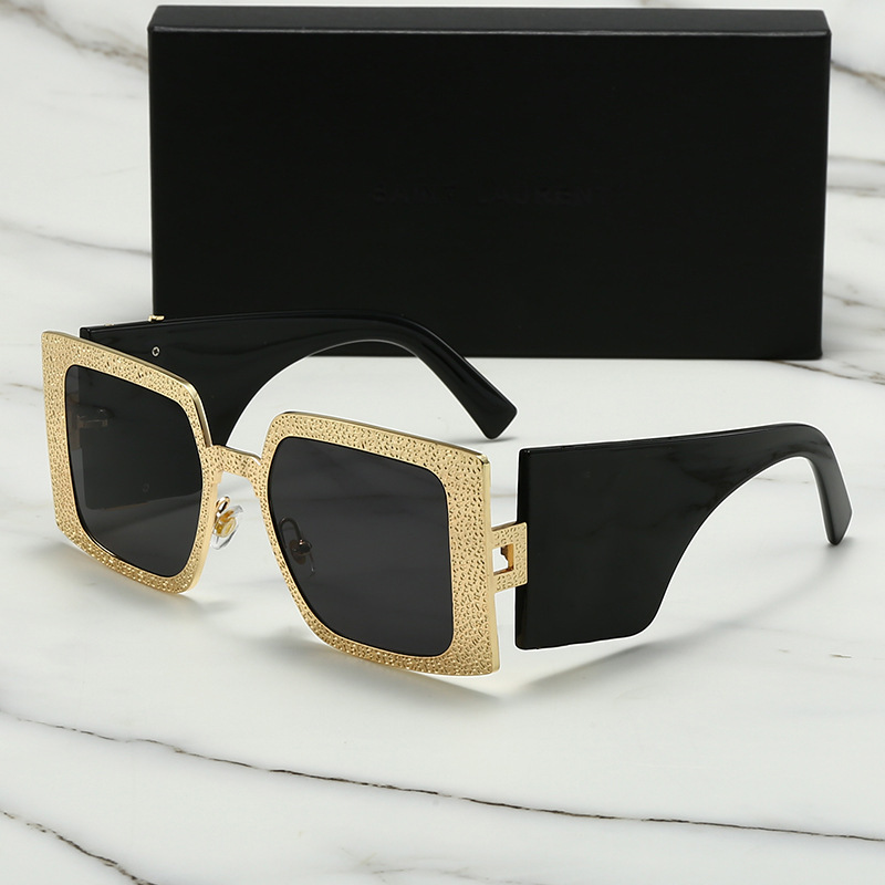 New cross-border high sense metal texture frame wide leg fashion sunglasses European and American style square sunglasses 118