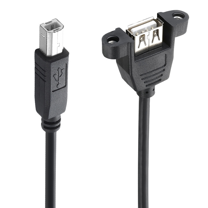带耳朵USB2.0打印数据线 B公转A母带螺孔可固定USB母对打印公线