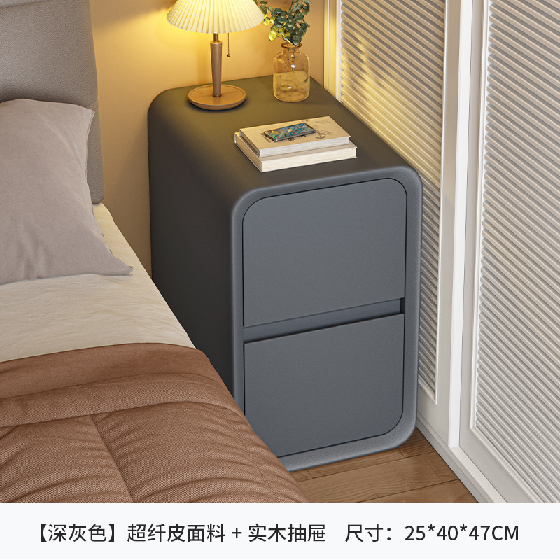 Mesita de noche estrecha de almacenamiento de noche pequeño Gabinete dormitorio crema Estilo madera maciza cajón doble gabinete lateral pequeño Gabinete hueco