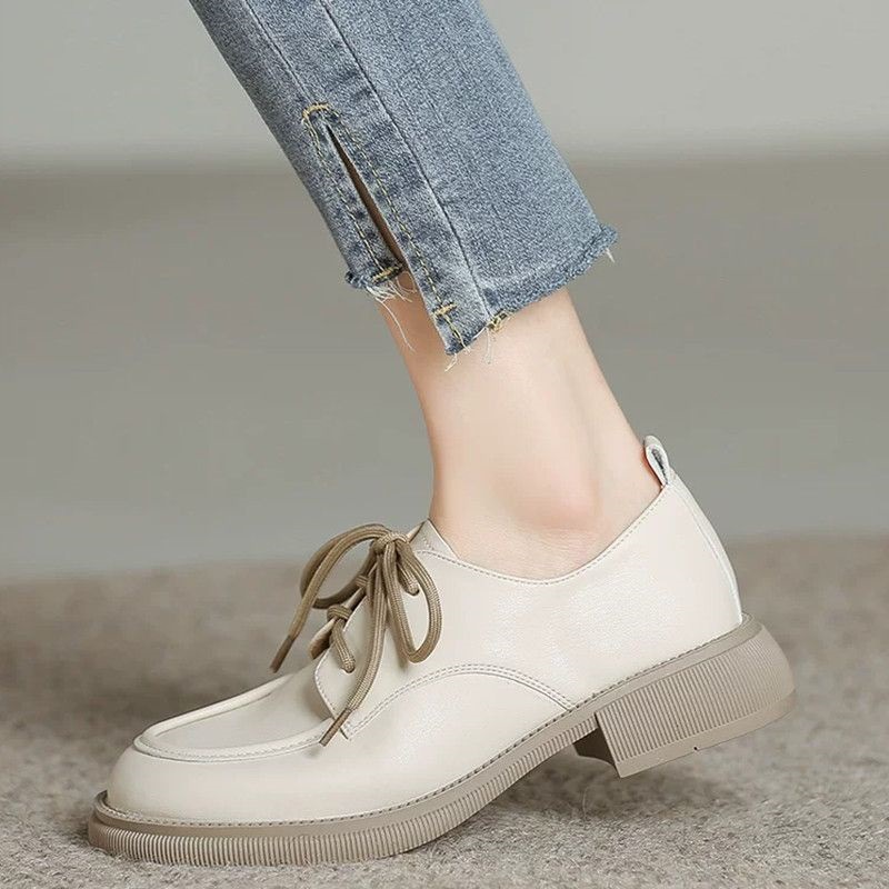 软底久站不累女鞋子2025新款系带黑色小皮鞋英伦风秋季乐福鞋