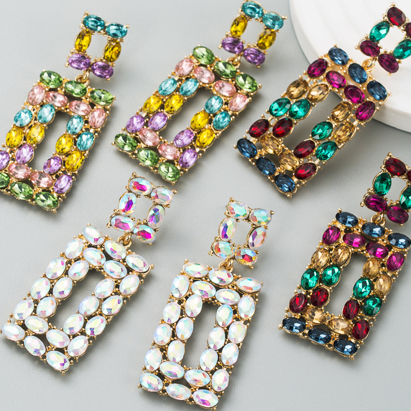 Fashion Shiny Alloy Colored Diamond Bohemian Exaggerated Earrings display picture 1