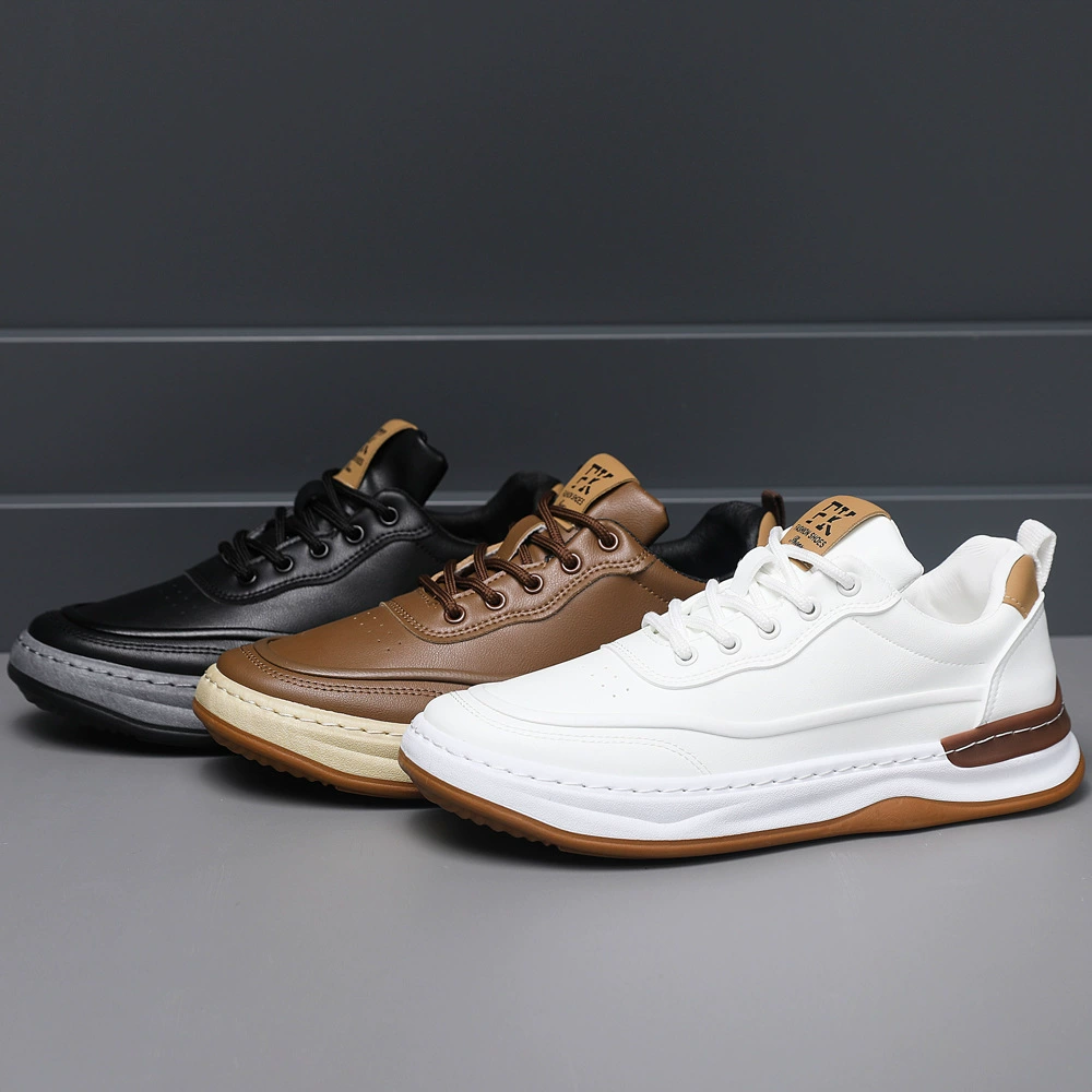 Мужская обувь новый осенний дикий тренд с изогнутыми головами маленькая белая обувь мужская толстая подошва дышащая кожаная обувь мужская повседневная обувь