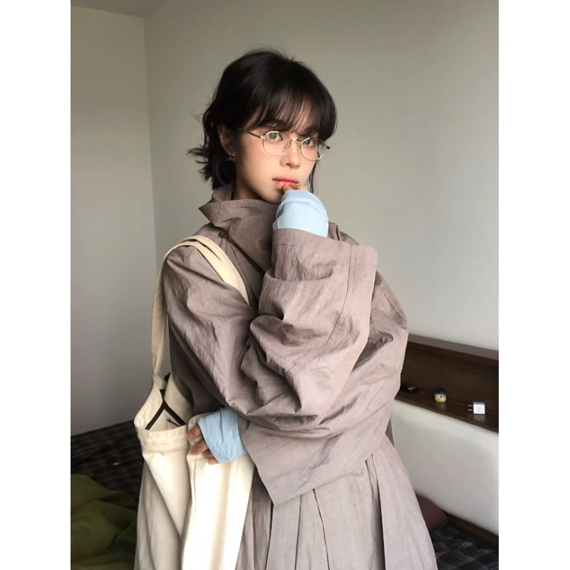 【21万人のコレクション】シャーロックの天才ガールフレンド、ハイセンスレトロスタンドカラーウインドブレーカー、シンプルニュートラル通勤|undefined