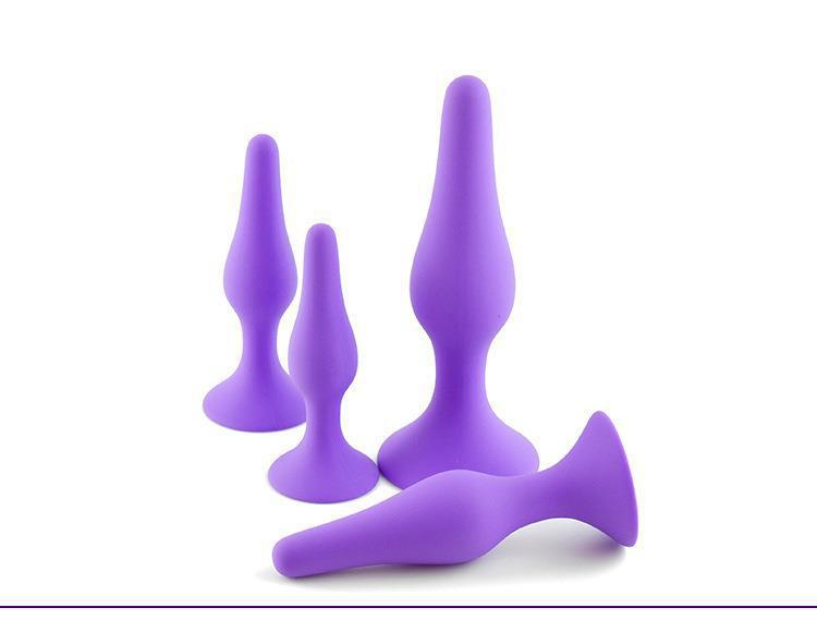 Silicone Anal Plug 4-Piece Set with Suction Cups, Black Body-Safe Training Kit — detail image 15