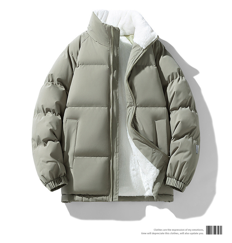 冬の子羊の綿服のダウン綿服の男性のスタンドカラーの屋外パン服の厚い保温コートのカップルの綿入れ