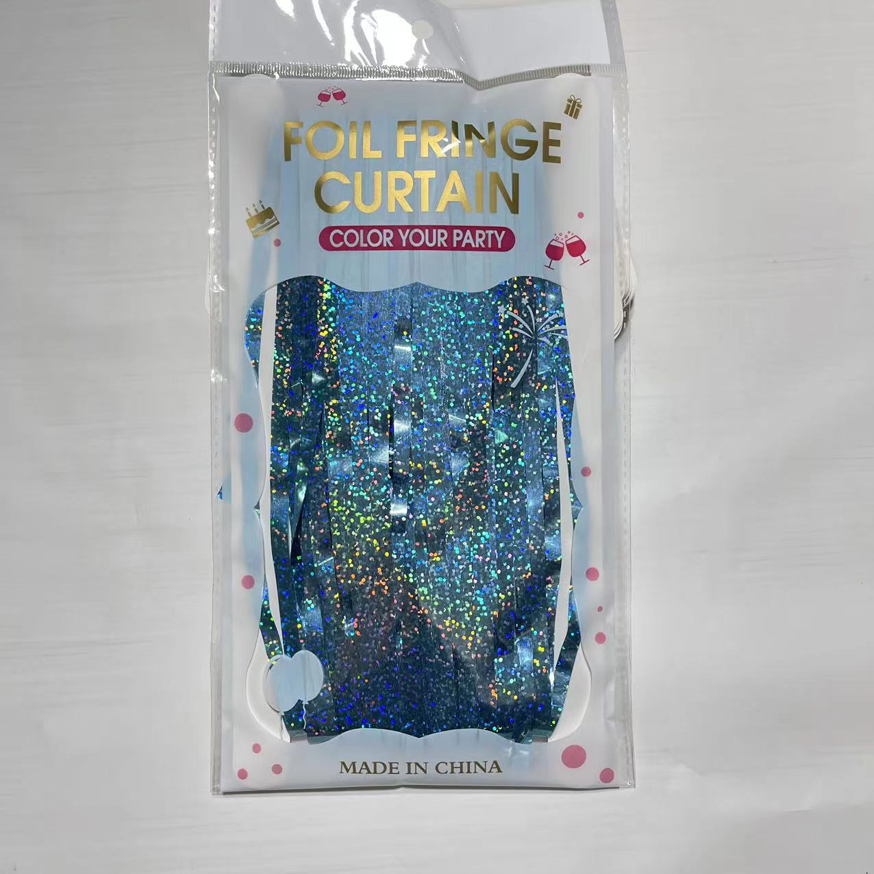 Punto láser de color brillante cortina de seda de lluvia común fabricantes de bordas