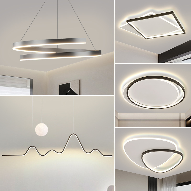 Lámpara de sala de estar 2025 nueva lámpara moderna simple atmósfera LED paquete de combinación de toda la casa lámpara de comedor de salón geométrico