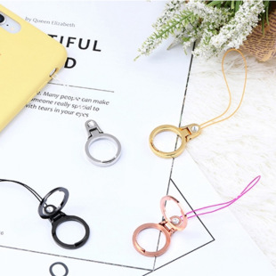 Diamond-embedded mobile phone ring lanyard metal ring buckle mobile phone bracket drop-resistant electroplating colorful lanyard factory direct supply