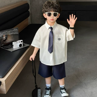 男童夏季套装2026新款酷帅潮流儿童薄款白衬衫韩版男宝短袖两件套