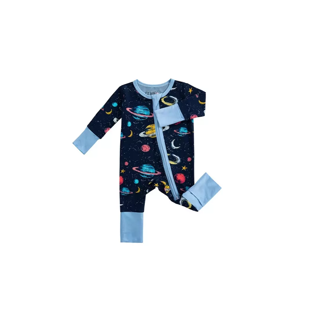 跨境婴儿印花竹纤维长袖连体衣爬服拉链宝宝睡衣春夏家居服包屁衣